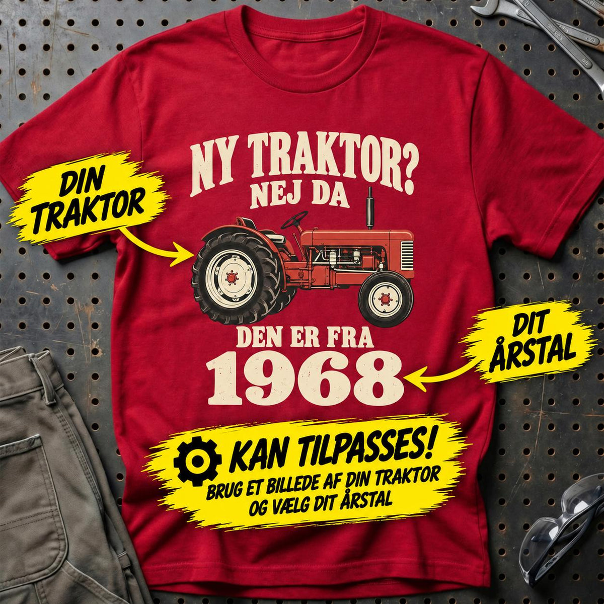 
Produktbillede af Personlig – Ny traktor? Nej da – T-shirt med dit årstal