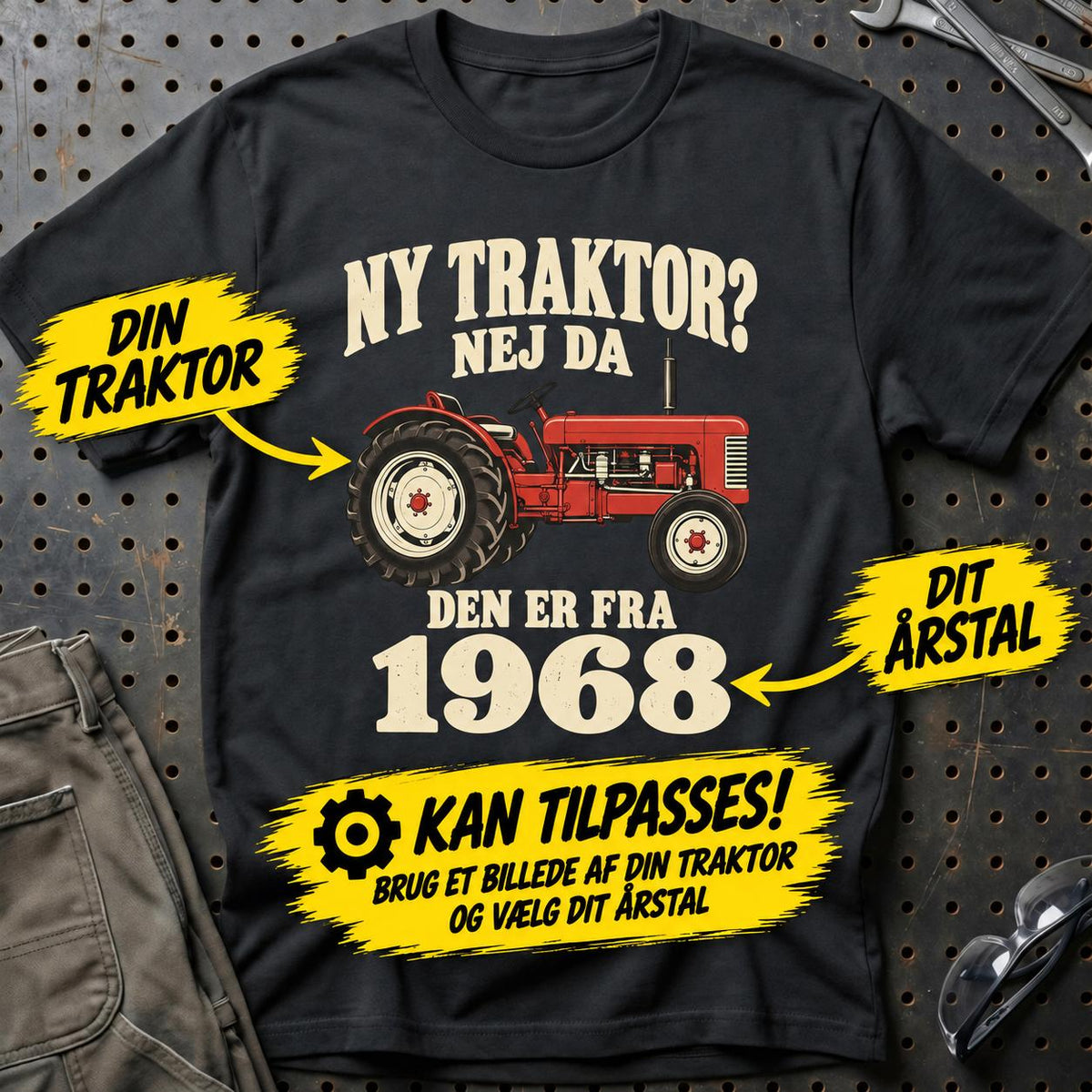 
Produktbillede af Personlig – Ny traktor? Nej da – T-shirt med dit årstal