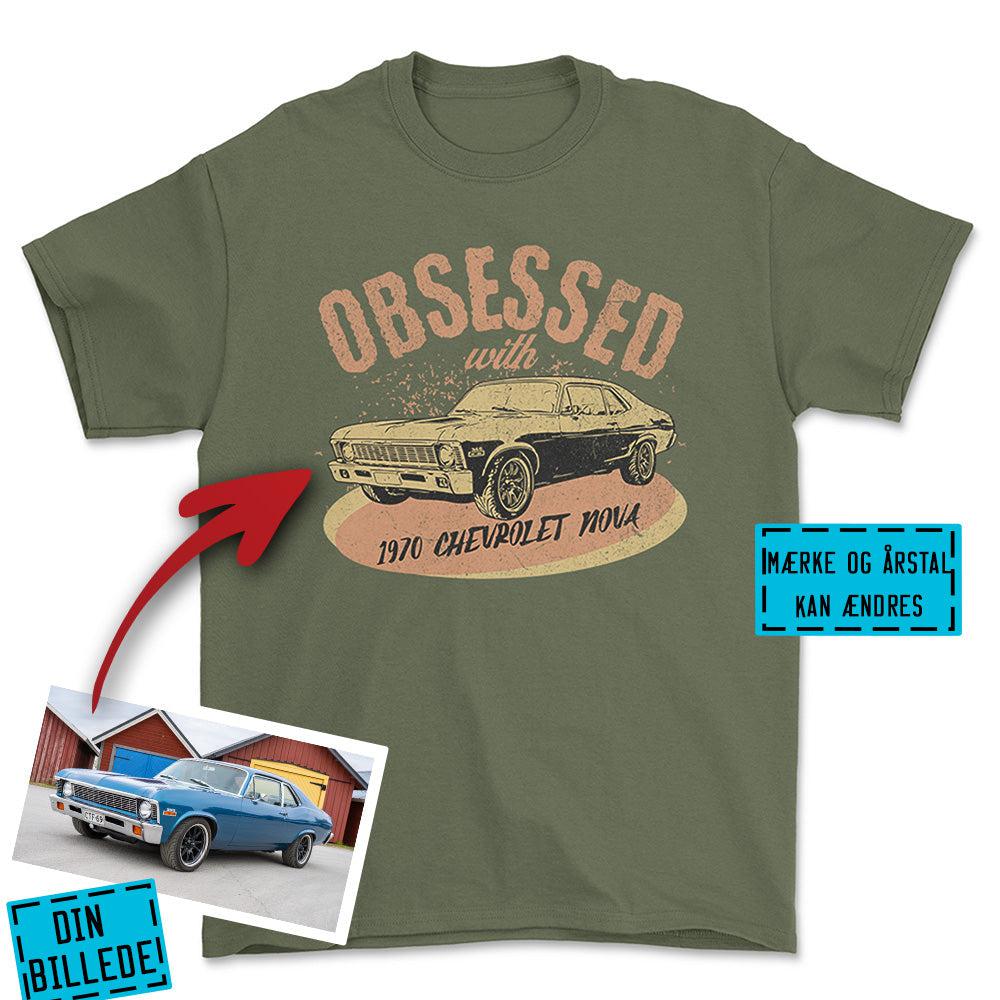 Personlig - Obsessed With My Car/Motorcycle - Med Din Bil MC Billede T-Shirt-Beklædning-Garage Culture-Grøn Militær-S-Garage Culture Shop- garage - man cave - merchandise
