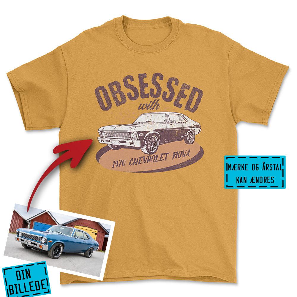 Personlig - Obsessed With My Car/Motorcycle - Med Din Bil MC Billede T-Shirt-Beklædning-Garage Culture-Guld-S-Garage Culture Shop- garage - man cave - merchandise