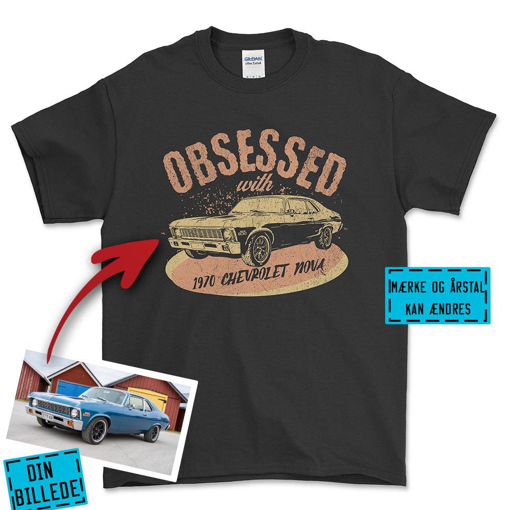 Personlig - Obsessed With My Car/Motorcycle - Med Din Bil MC Billede T-Shirt-Beklædning-Garage Culture-Sort-S-Garage Culture Shop- garage - man cave - merchandise