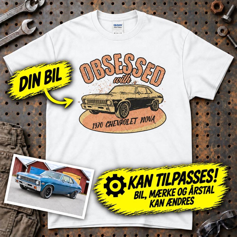 
Produktbillede af Personlig - Obsessed With My Car/Motorcycle - Med Din Bil MC Billede T-Shirt