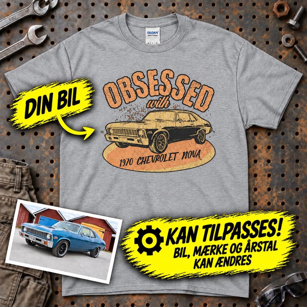 
Produktbillede af Personlig - Obsessed With My Car/Motorcycle - Med Din Bil MC Billede T-Shirt
