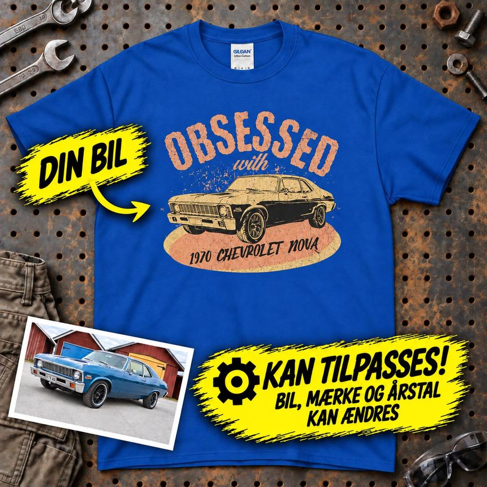 
Produktbillede af Personlig - Obsessed With My Car/Motorcycle - Med Din Bil MC Billede T-Shirt