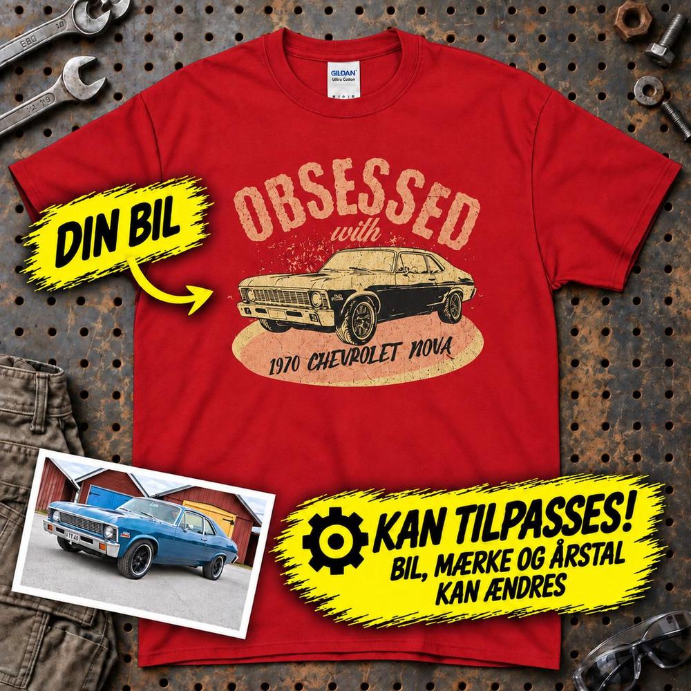 
Produktbillede af Personlig - Obsessed With My Car/Motorcycle - Med Din Bil MC Billede T-Shirt