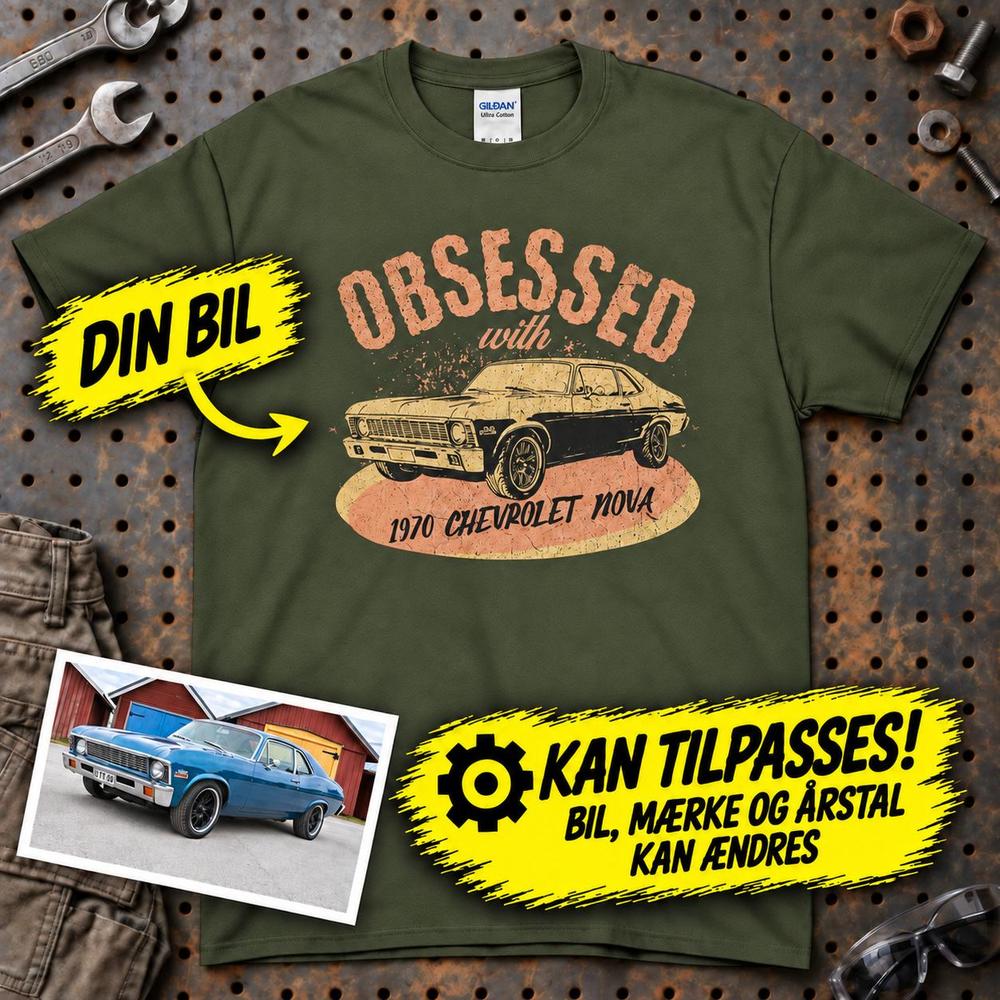 
Produktbillede af Personlig - Obsessed With My Car/Motorcycle - Med Din Bil MC Billede T-Shirt