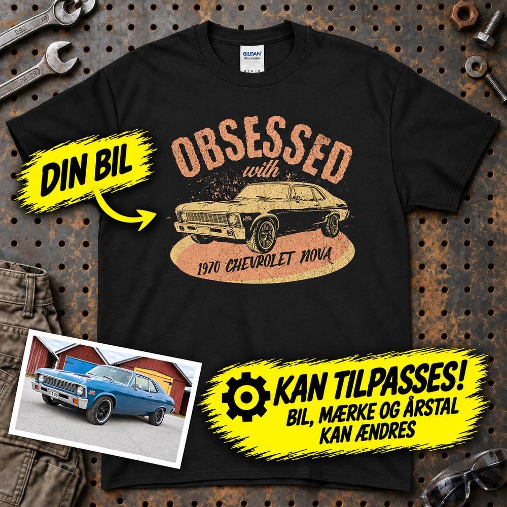 
Produktbillede af Personlig - Obsessed With My Car/Motorcycle - Med Din Bil MC Billede T-Shirt