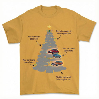 Personlig - 🎄 Personlig Jule-T-Shirt med Dit Favoritmærke – Custom Design-Beklædning-Garage Culture-Guld-S-Forside-Garage Culture Shop- garage - man cave - merchandise