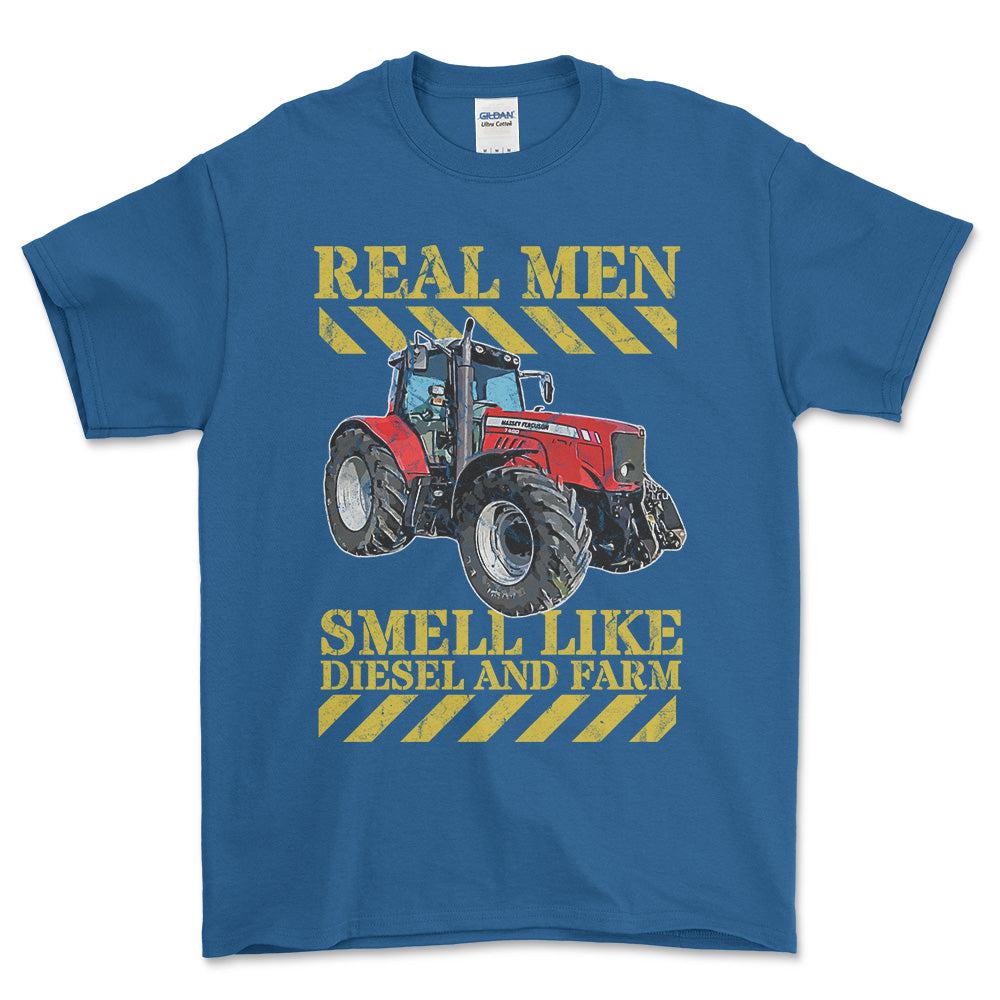 Personlig - Real Men Smell Like Diesel And Farm - Dit traktor billede Unisex T-Shirt , Bomuld-Beklædning-Garage Culture-Blå Royal-S-Forside-Garage Culture Shop- garage - man cave - merchandise