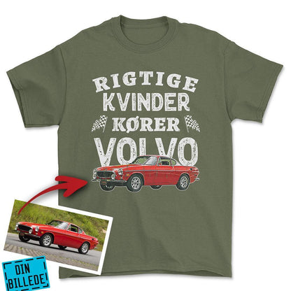Personlig - Rigtige Kvinder Kører - Med Din Bil MC Billede Unisex T-Shirt , Bomuld-Beklædning-Garage Culture-Grøn Militær-S-Forside-Garage Culture Shop- garage - man cave - merchandise
