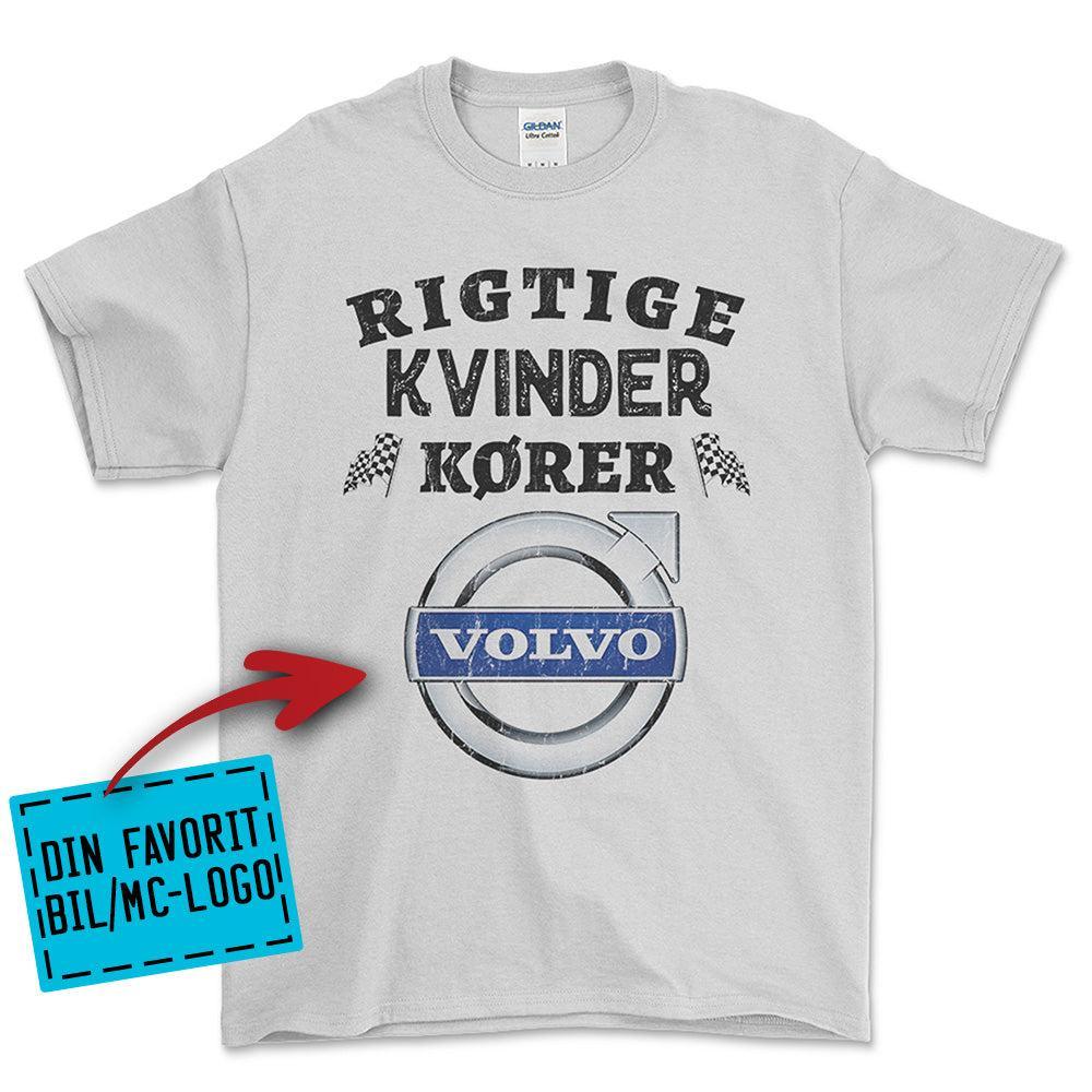 Personlig - Rigtige Kvinder Kører - Med Din Favorit BIL MC Logo Unisex T-Shirt , Bomuld-Beklædning-Garage Culture-Hvid-S-Garage Culture Shop- garage - man cave - merchandise