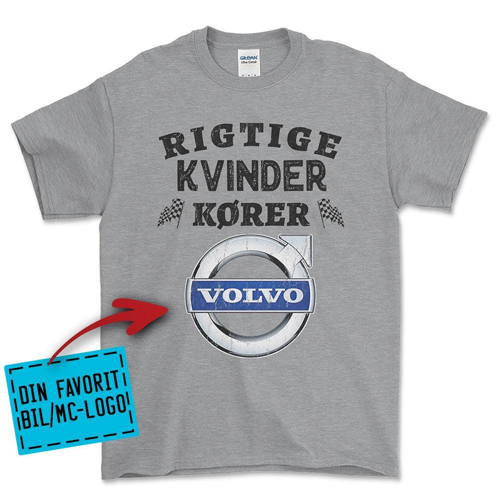 Personlig - Rigtige Kvinder Kører - Med Din Favorit BIL MC Logo Unisex T-Shirt , Bomuld-Beklædning-Garage Culture-Grå Sport-S-Forside-Garage Culture Shop- garage - man cave - merchandise
