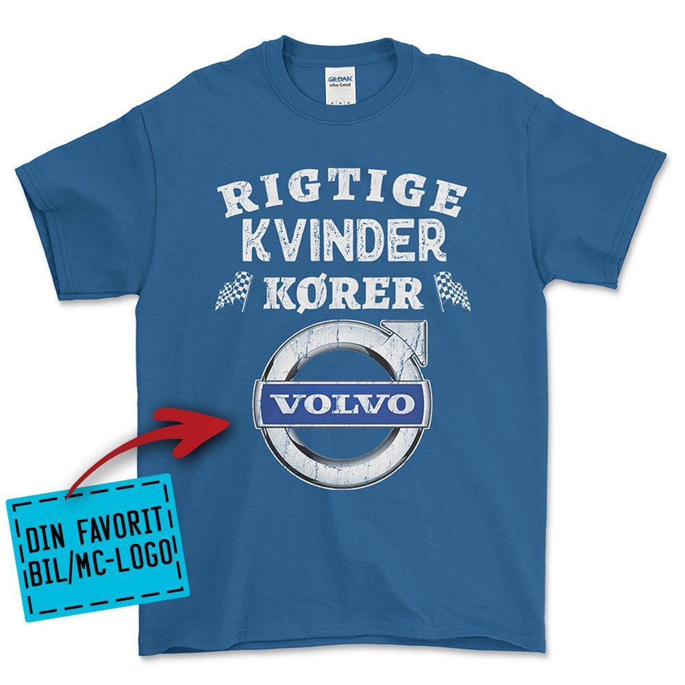 Personlig - Rigtige Kvinder Kører - Med Din Favorit BIL MC Logo Unisex T-Shirt , Bomuld-Beklædning-Garage Culture-Blå Royal-S-Forside-Garage Culture Shop- garage - man cave - merchandise