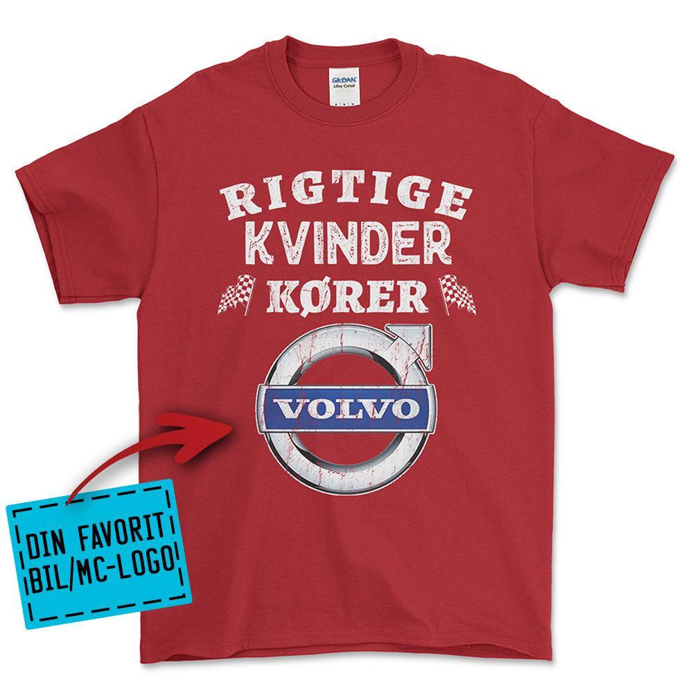 Personlig - Rigtige Kvinder Kører - Med Din Favorit BIL MC Logo Unisex T-Shirt , Bomuld-Beklædning-Garage Culture-Rød-S-Forside-Garage Culture Shop- garage - man cave - merchandise