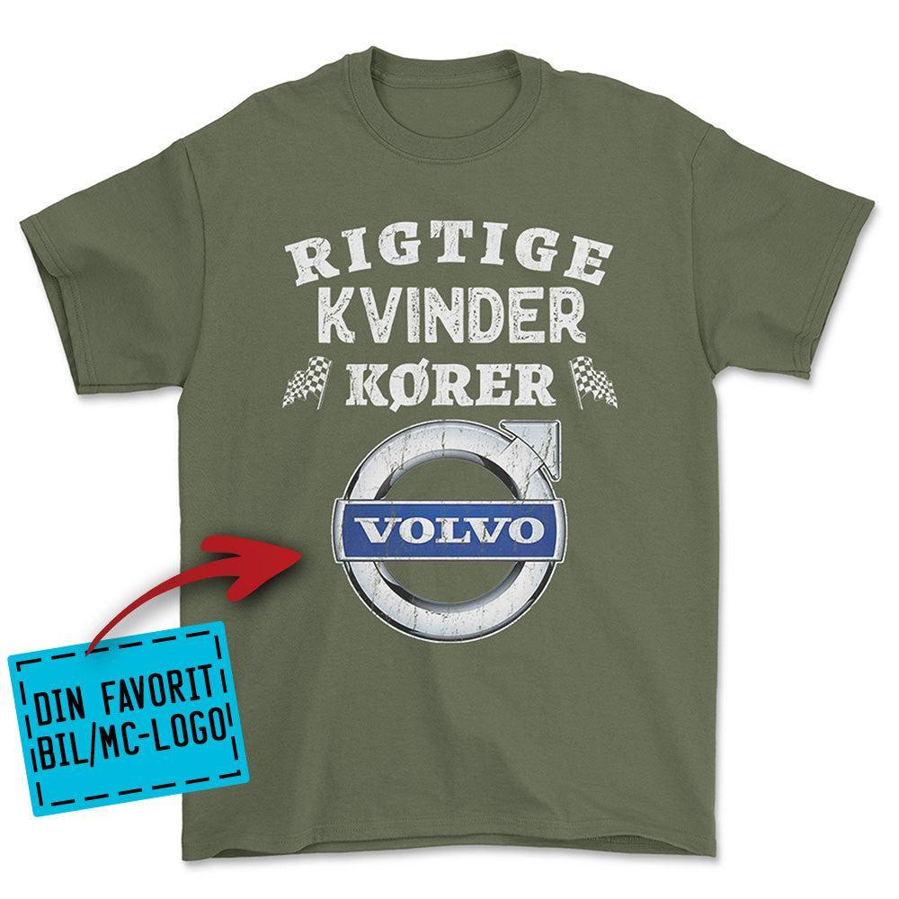 Personlig - Rigtige Kvinder Kører - Med Din Favorit BIL MC Logo Unisex T-Shirt , Bomuld-Beklædning-Garage Culture-Grøn Militær-S-Garage Culture Shop- garage - man cave - merchandise