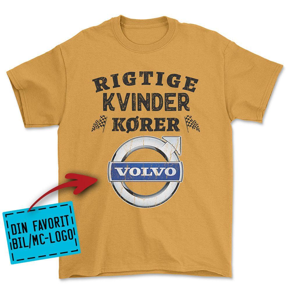 Personlig - Rigtige Kvinder Kører - Med Din Favorit BIL MC Logo Unisex T-Shirt , Bomuld-Beklædning-Garage Culture-Guld-S-Forside-Garage Culture Shop- garage - man cave - merchandise