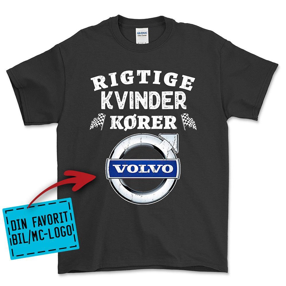 Personlig - Rigtige Kvinder Kører - Med Din Favorit BIL MC Logo Unisex T-Shirt , Bomuld-Beklædning-Garage Culture-Sort-S-Forside-Garage Culture Shop- garage - man cave - merchandise