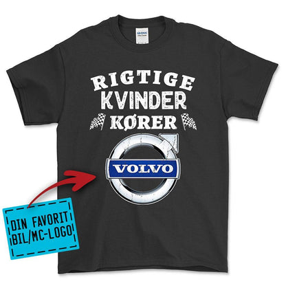 Personlig - Rigtige Kvinder Kører - Med Din Favorit BIL MC Logo Unisex T-Shirt , Bomuld-Beklædning-Garage Culture-Sort-S-Forside-Garage Culture Shop- garage - man cave - merchandise