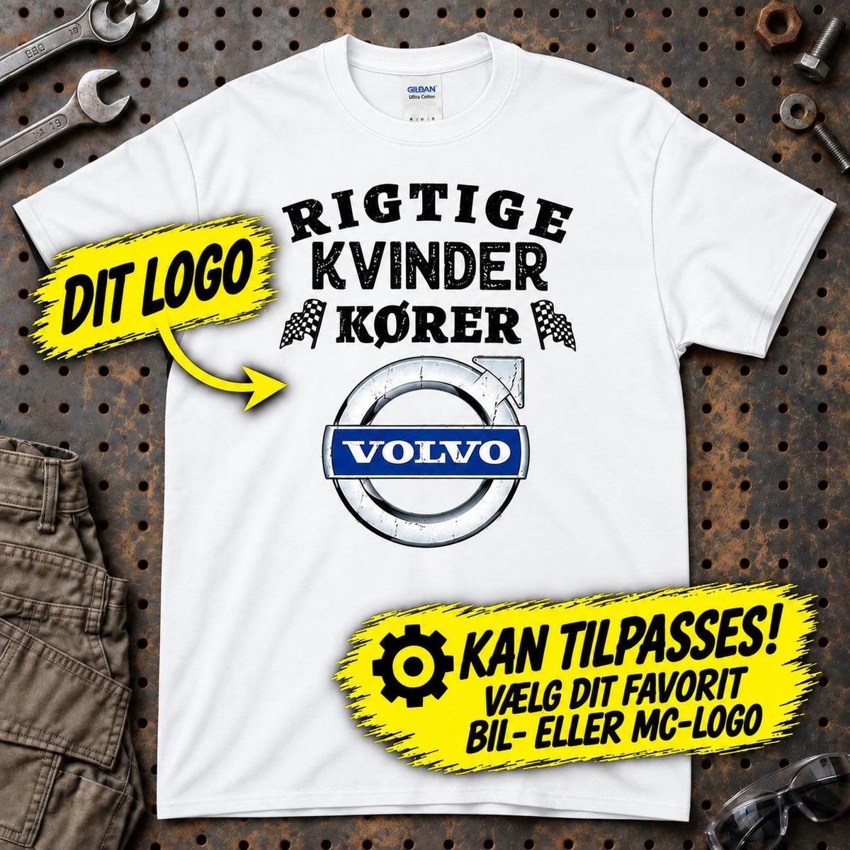 
Produktbillede af Personlig - Rigtige Kvinder Kører - Med Din Favorit BIL MC Logo T-Shirt