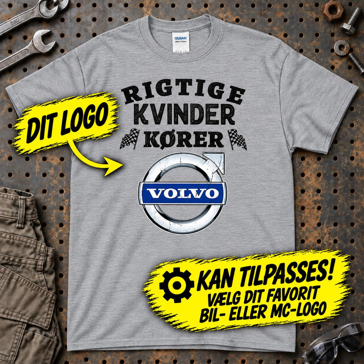 
Produktbillede af Personlig - Rigtige Kvinder Kører - Med Din Favorit BIL MC Logo T-Shirt