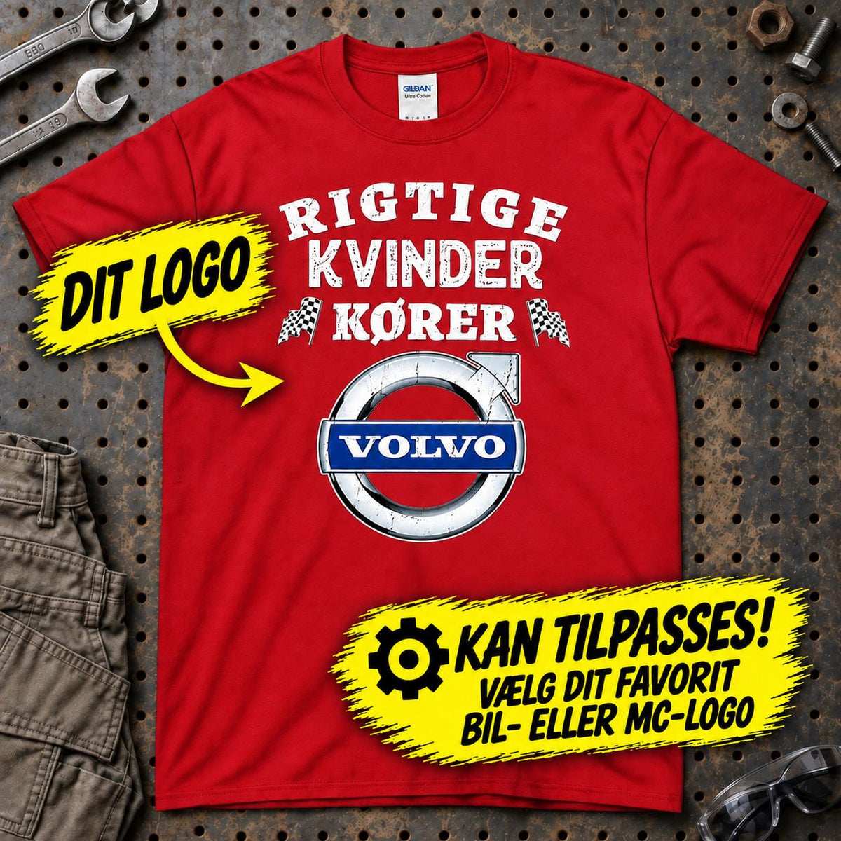 
Produktbillede af Personlig - Rigtige Kvinder Kører - Med Din Favorit BIL MC Logo T-Shirt