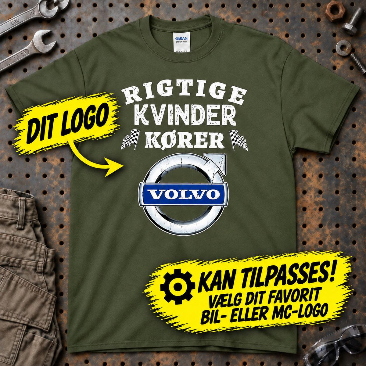 
Produktbillede af Personlig - Rigtige Kvinder Kører - Med Din Favorit BIL MC Logo T-Shirt