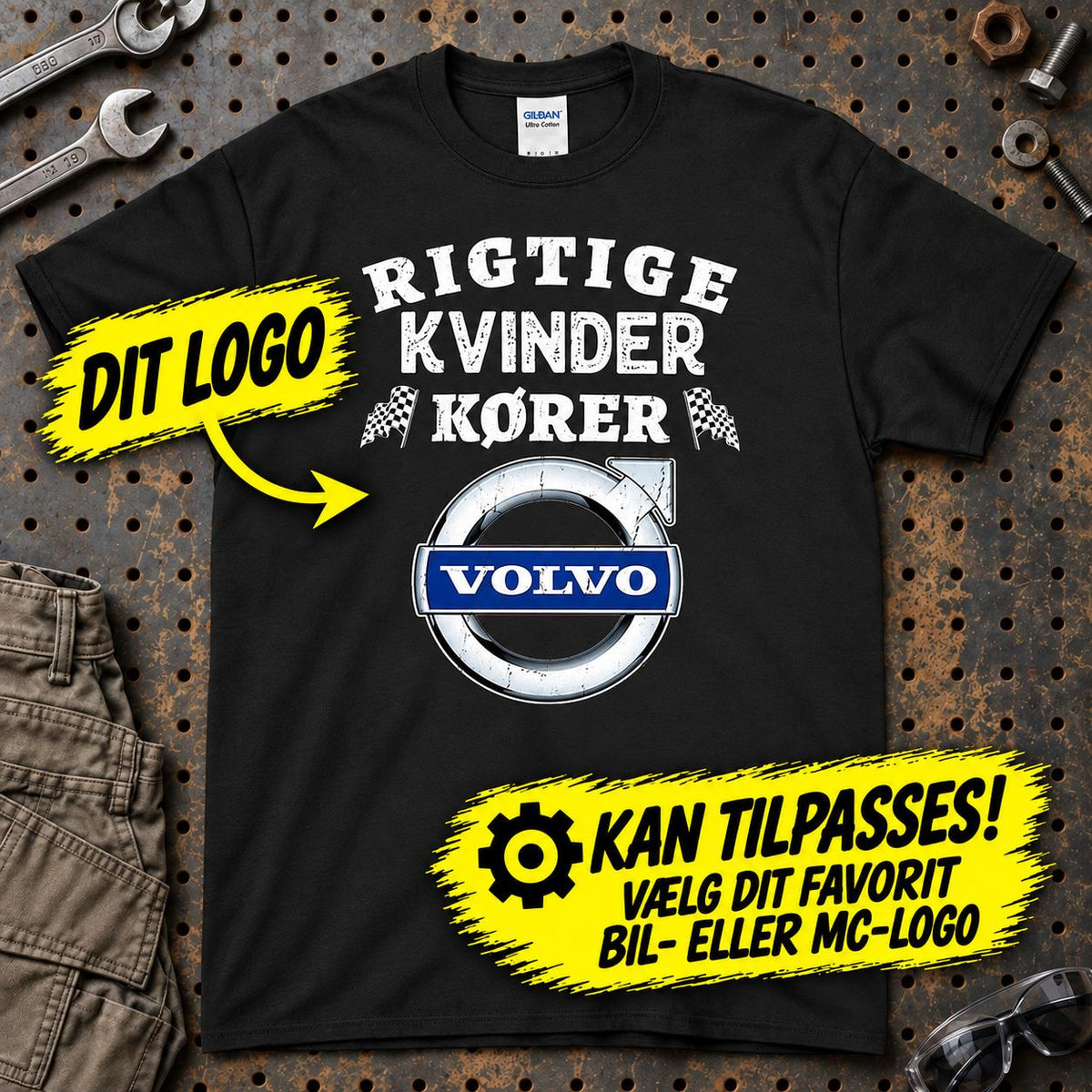 
Produktbillede af Personlig - Rigtige Kvinder Kører - Med Din Favorit BIL MC Logo T-Shirt