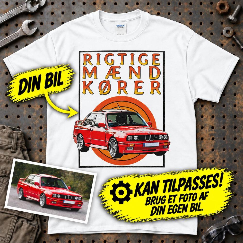 
Produktbillede af Personlig - Rigtige Mænd Kører - Med Din Bil MC Billede T-Shirt