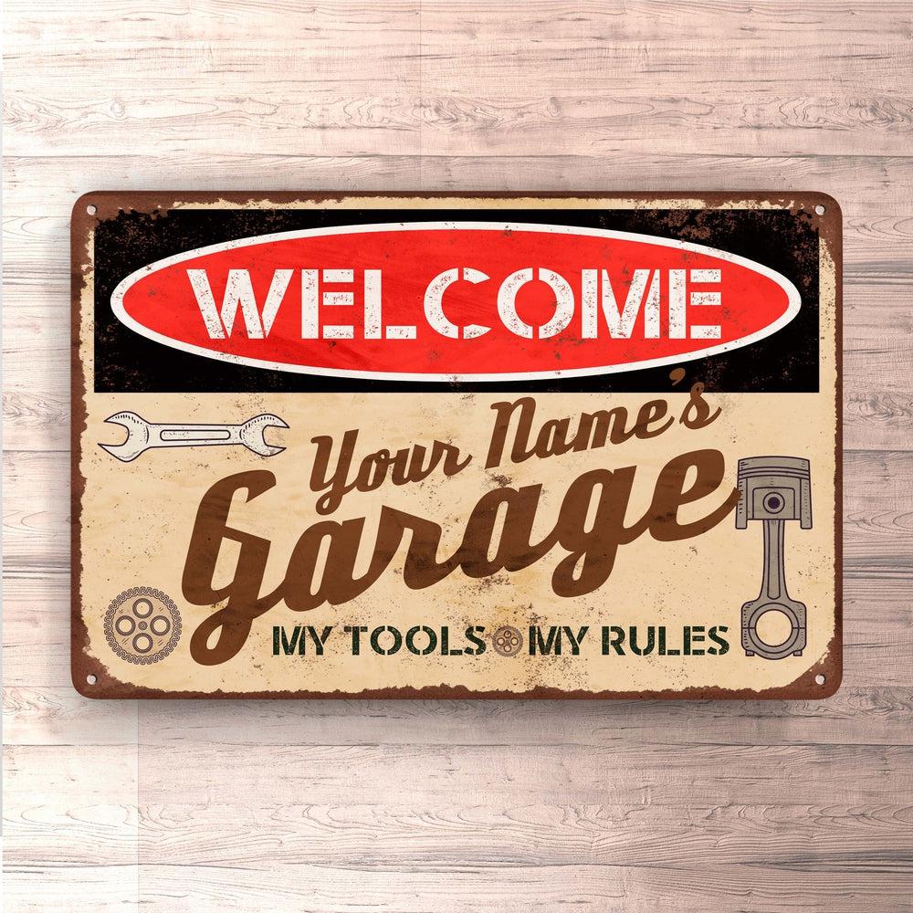 Personlig Til Dig - Welcome Your Name Garage - Skilte, Musemåtte, Dørmåtte-Skilte-Garage-Garage Culture Shop- garage - man cave - merchandise