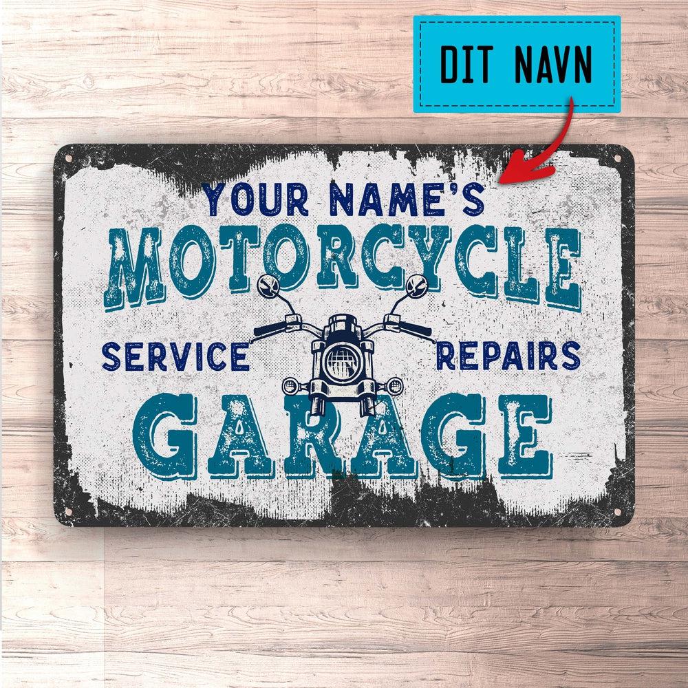 Personlig Til Dig - Your Name Motorcycle Garage - Skilte, Musemåtte, Dørmåtte-Skilte-Garage-Garage Culture Shop- garage - man cave - merchandise