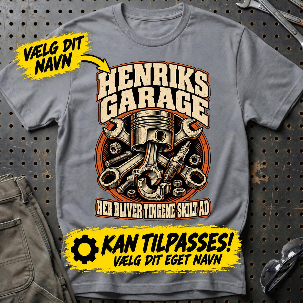 
Produktbillede af Personlig garage – T-Shirt med dit navn