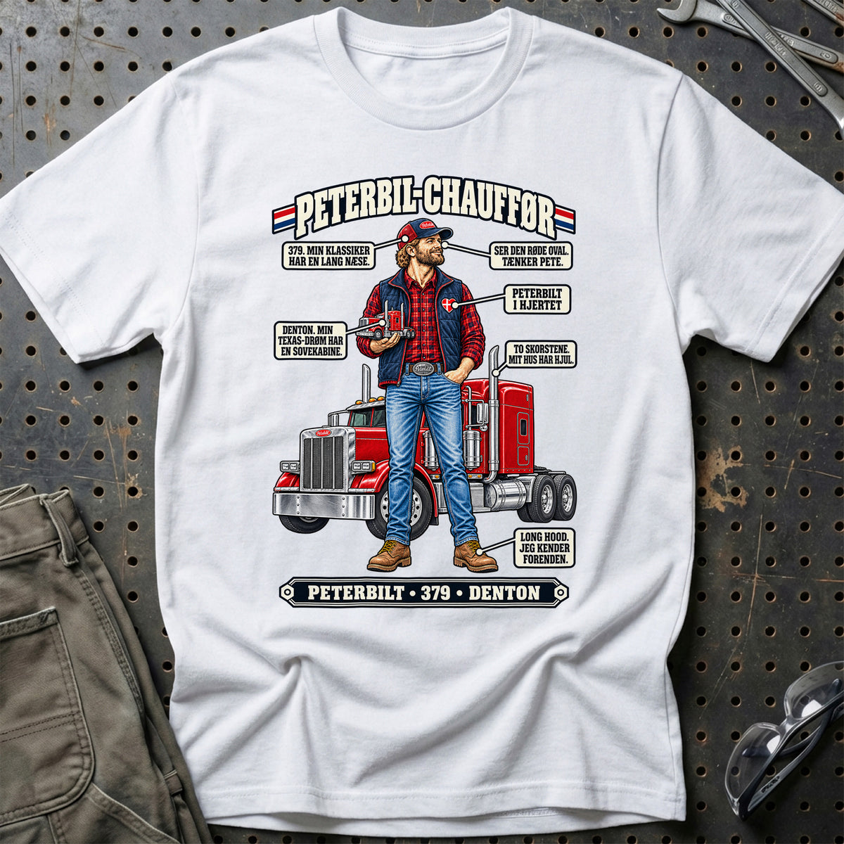 
Peterbilt-Chauffør T-Shirt – Hvid