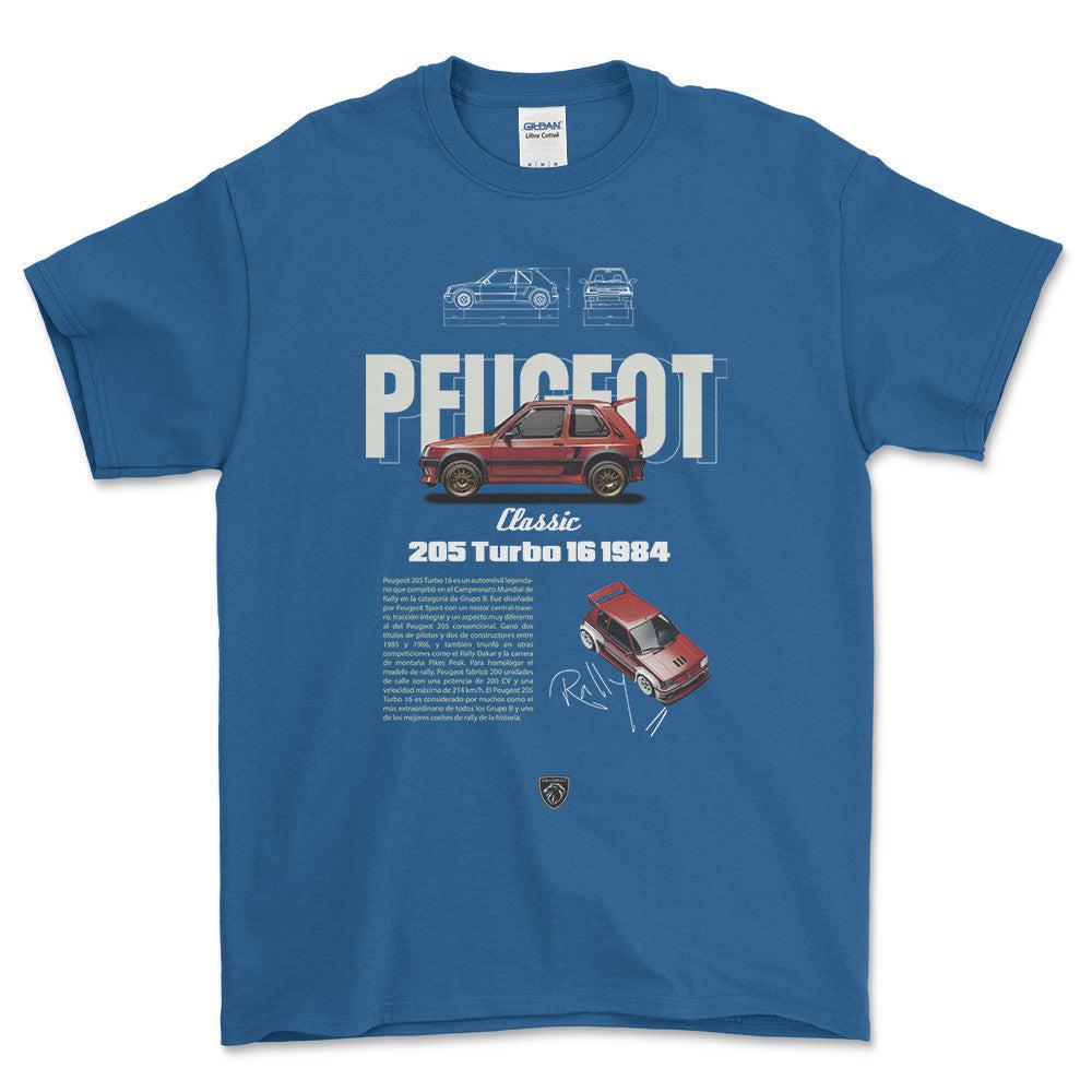 Peugeot 205 - Unisex T-Shirt , Bomuld-Beklædning-Peugeot-Blå Royal-S-Forside-Garage Culture Shop- garage - man cave - merchandise