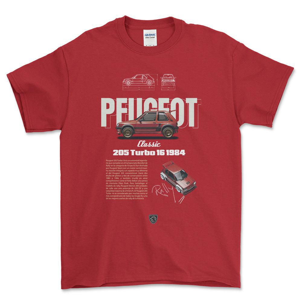 Peugeot 205 - Unisex T-Shirt , Bomuld-Beklædning-Peugeot-Rød-S-Forside-Garage Culture Shop- garage - man cave - merchandise