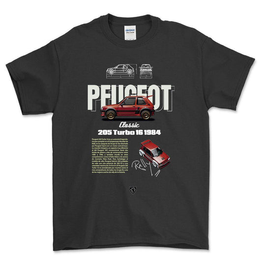 Peugeot 205 - Unisex T-Shirt , Bomuld-Beklædning-Peugeot-Sort-S-Forside-Garage Culture Shop- garage - man cave - merchandise