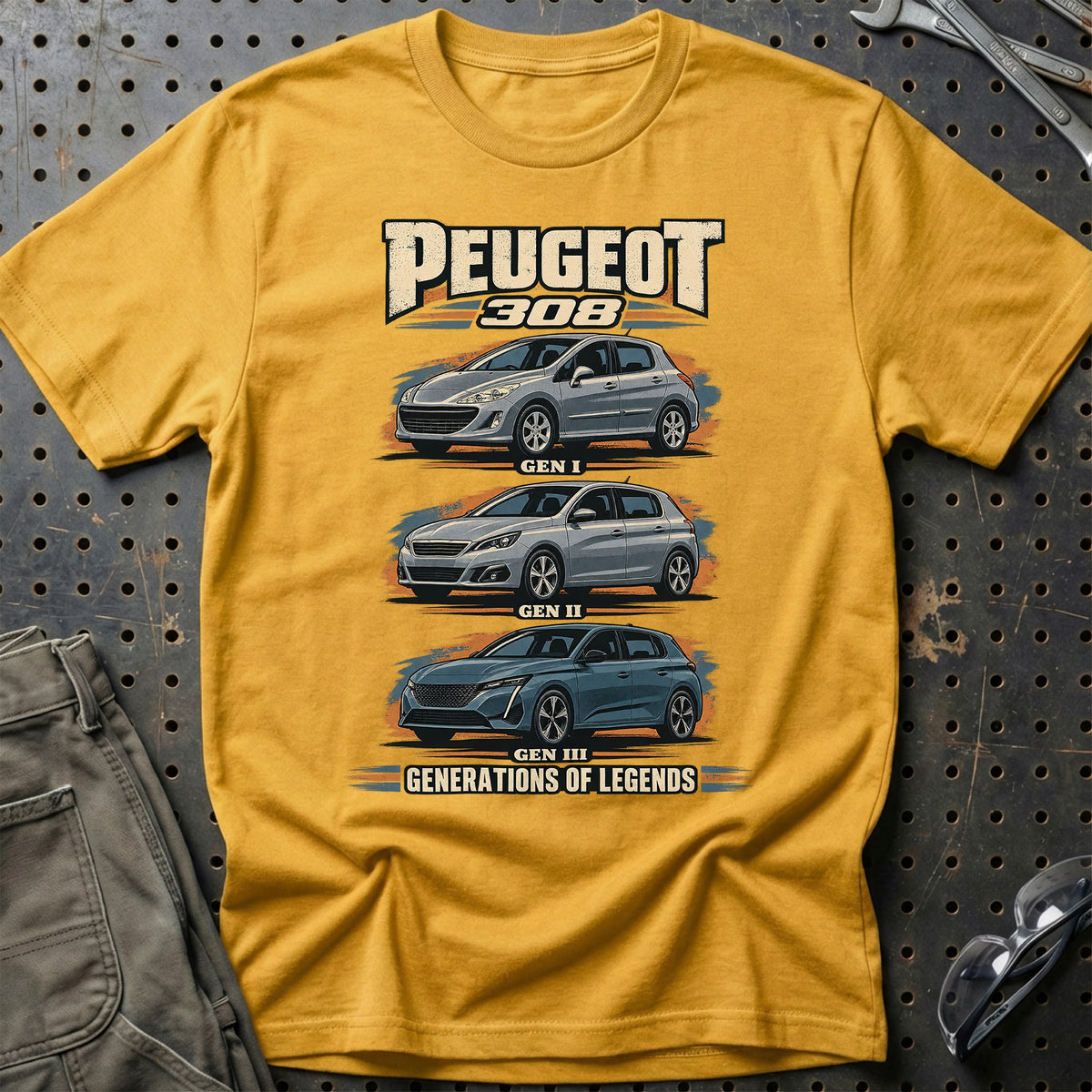
Peugeot 308 – Generations of Legends T-Shirt – Guld