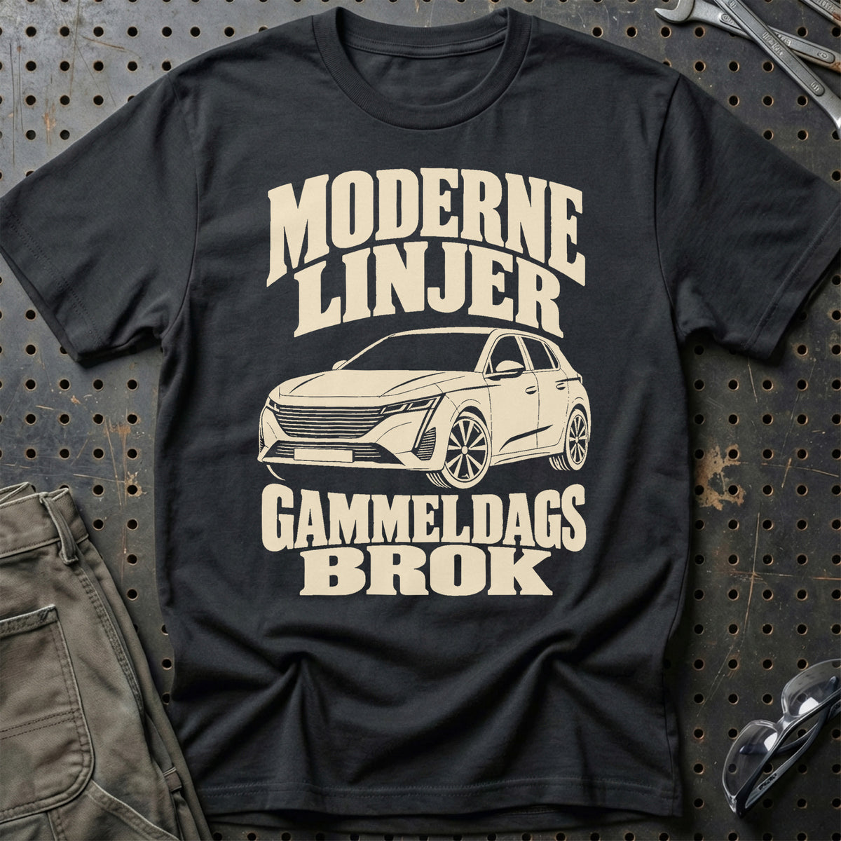 
Peugeot 308 III – Moderne linjer gammeldags brok – Unisex T-Shirt – Sort