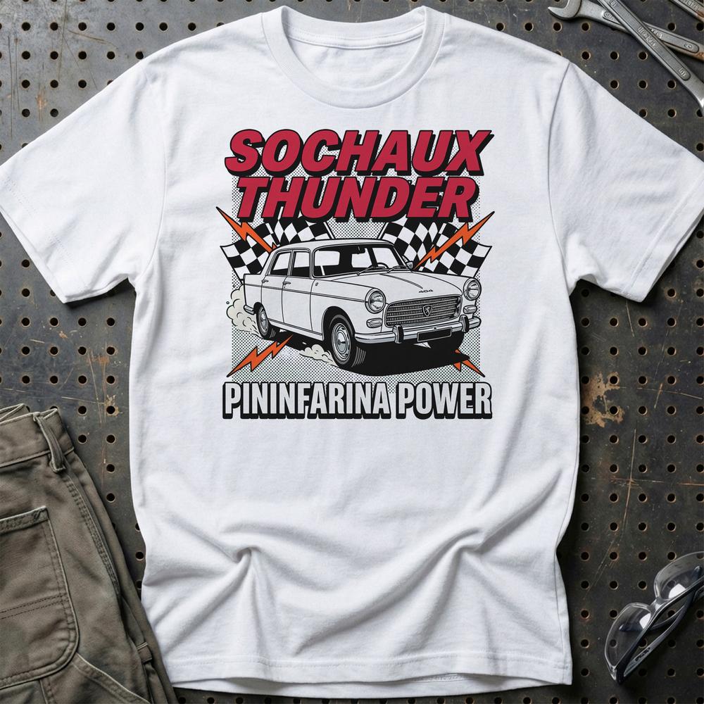 Peugeot 404 Sochaux Thunder Pininfarina Power - Unisex T-Shirt-Beklædning-Peugeot-Hvid-S-Garage Culture Shop- garage - man cave - merchandise