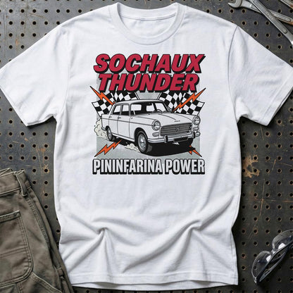 Peugeot 404 Sochaux Thunder Pininfarina Power - Unisex T-Shirt-Beklædning-Peugeot-Hvid-S-Garage Culture Shop- garage - man cave - merchandise