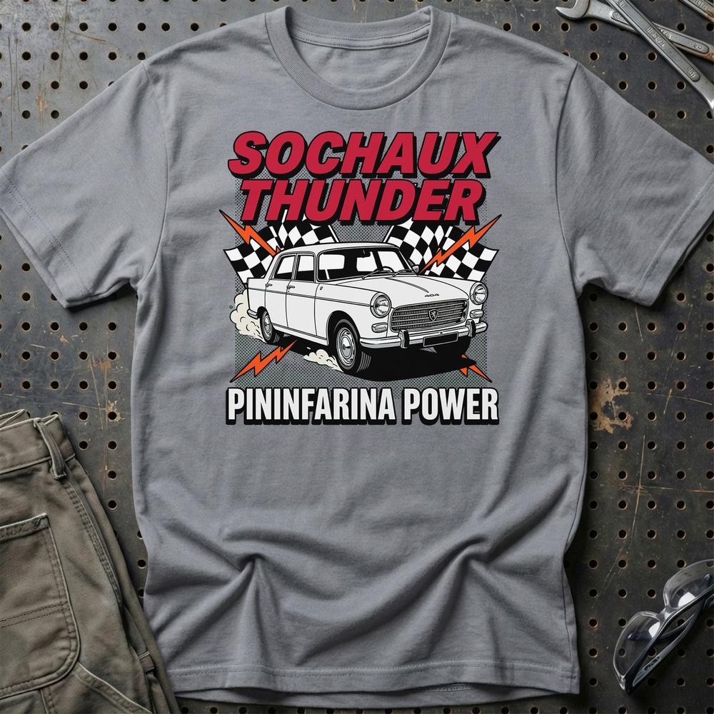 Peugeot 404 Sochaux Thunder Pininfarina Power - Unisex T-Shirt-Beklædning-Peugeot-Grå Sport-S-Garage Culture Shop- garage - man cave - merchandise