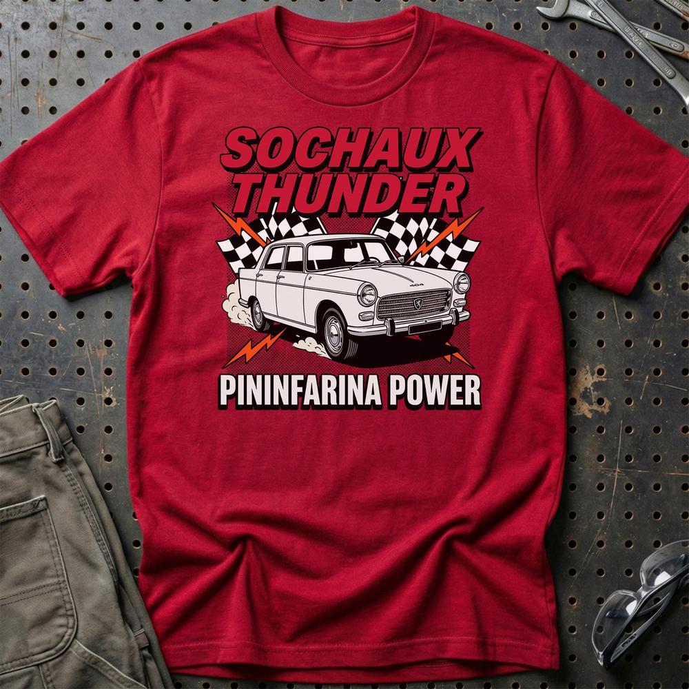 Peugeot 404 Sochaux Thunder Pininfarina Power - Unisex T-Shirt-Beklædning-Peugeot-Rød-S-Garage Culture Shop- garage - man cave - merchandise