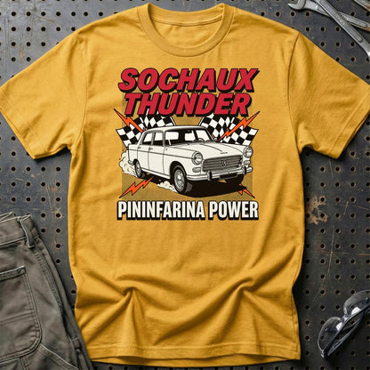 Peugeot 404 Sochaux Thunder Pininfarina Power - Unisex T-Shirt-Beklædning-Peugeot-Guld-S-Garage Culture Shop- garage - man cave - merchandise