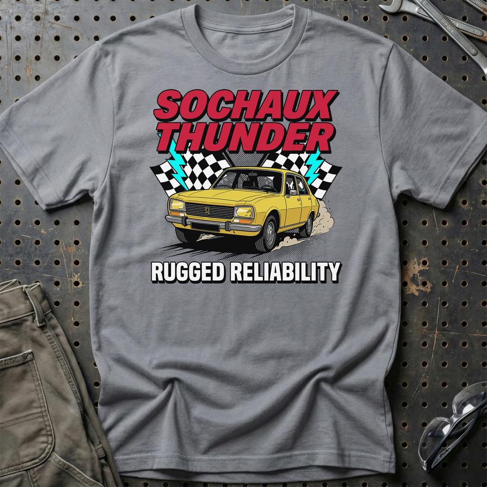 Peugeot 504 Sochaux Thunder Rugged Reliability - Unisex T-Shirt-Beklædning-Peugeot-Grå Sport-S-Garage Culture Shop- garage - man cave - merchandise