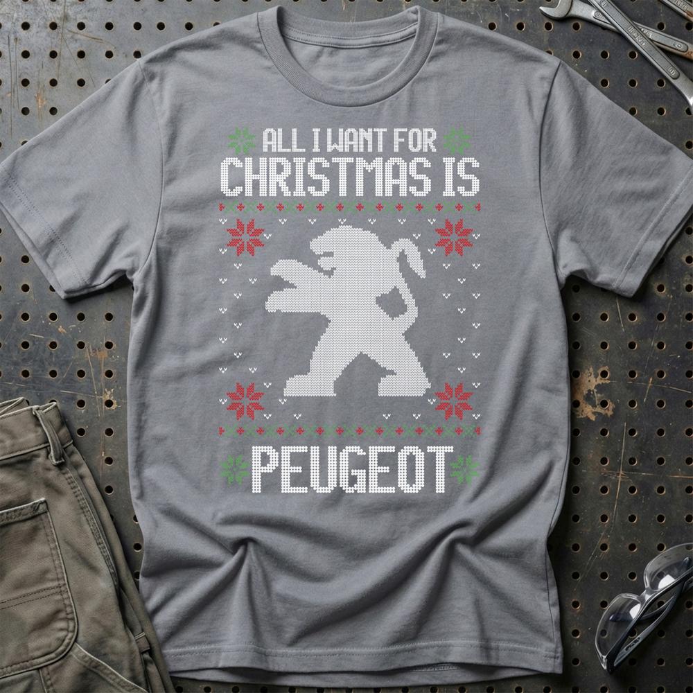 Peugeot - All I Want For Christmas T-Shirt-Beklædning-Peugeot-Grå Sport-S-Garage Culture Shop- garage - man cave - merchandise