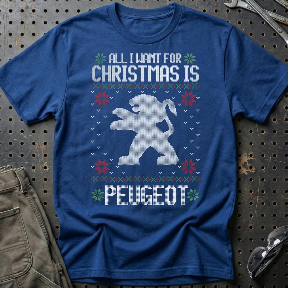 Peugeot - All I Want For Christmas T-Shirt-Beklædning-Peugeot-Blå Royal-S-Garage Culture Shop- garage - man cave - merchandise