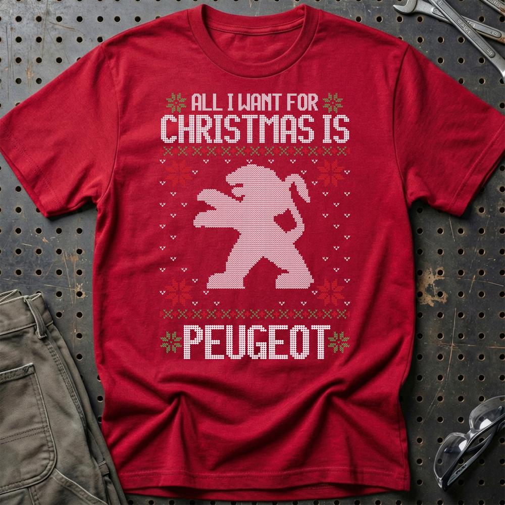 Peugeot - All I Want For Christmas T-Shirt-Beklædning-Peugeot-Rød-S-Garage Culture Shop- garage - man cave - merchandise