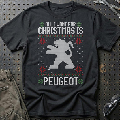 Peugeot - All I Want For Christmas - Unisex T-Shirt , Bomuld-Beklædning-Peugeot-Sort-S-Garage Culture Shop- garage - man cave - merchandise