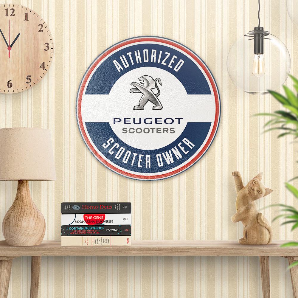 Peugeot Authorized Scooter Owner, Runde Skilte , Musemåtte Rundt , Kop Underlag, Underlagssæt-Runde Skilte-Peugeot-Garage Culture Shop- garage - man cave - merchandise