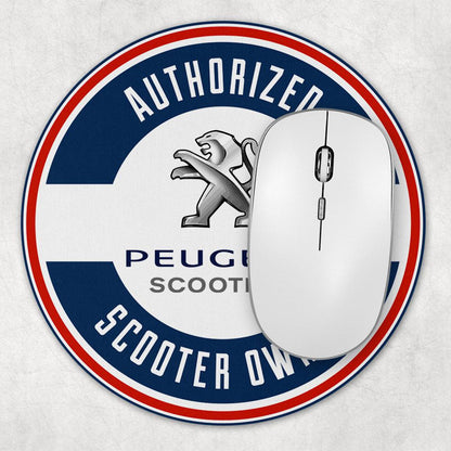 Peugeot Authorized Scooter Owner, Runde Skilte , Musemåtte Rundt , Kop Underlag, Underlagssæt-Runde Skilte-Peugeot-Garage Culture Shop- garage - man cave - merchandise