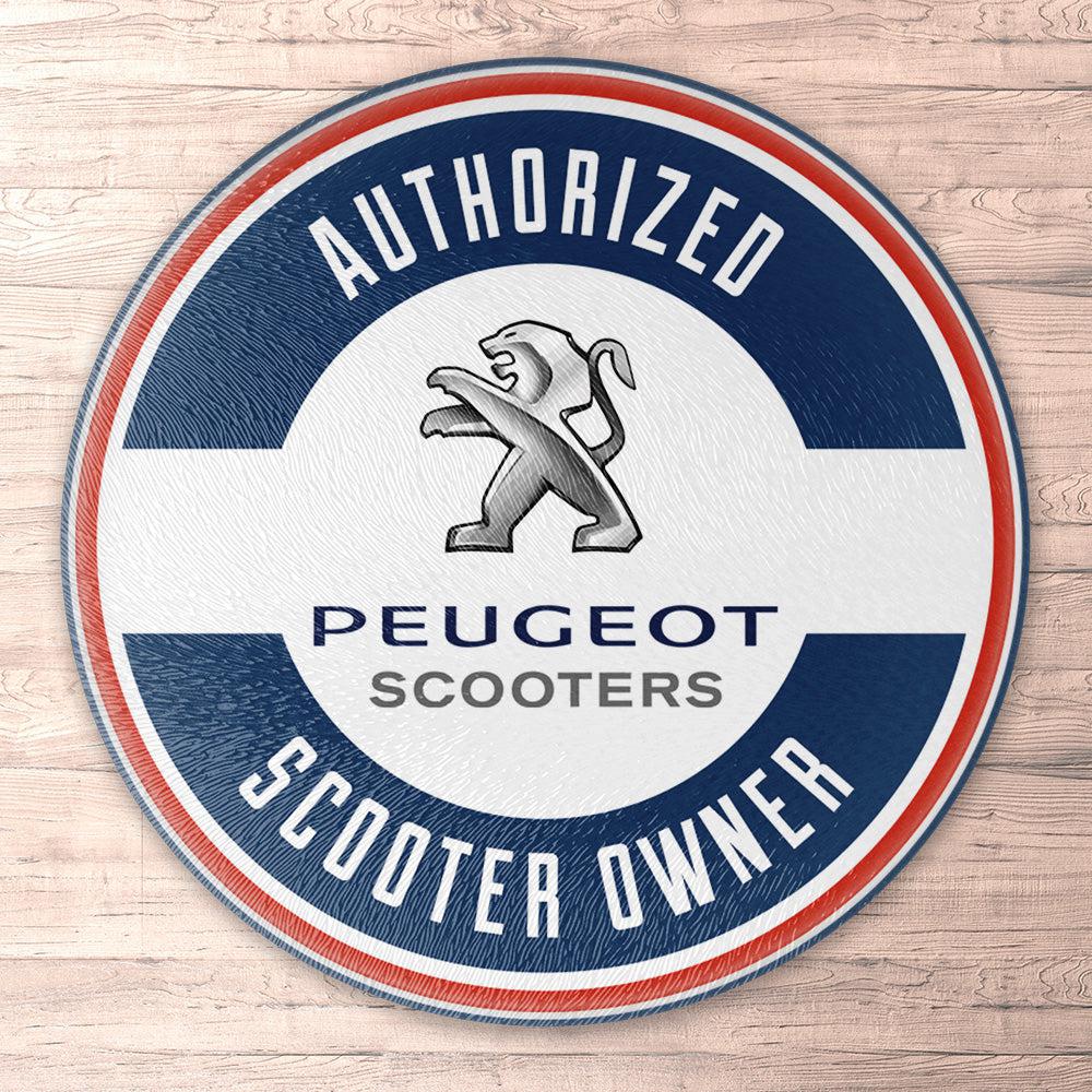 Peugeot Authorized Scooter Owner, Runde Skilte , Musemåtte Rundt , Kop Underlag, Underlagssæt-Runde Skilte-Peugeot-Garage Culture Shop- garage - man cave - merchandise